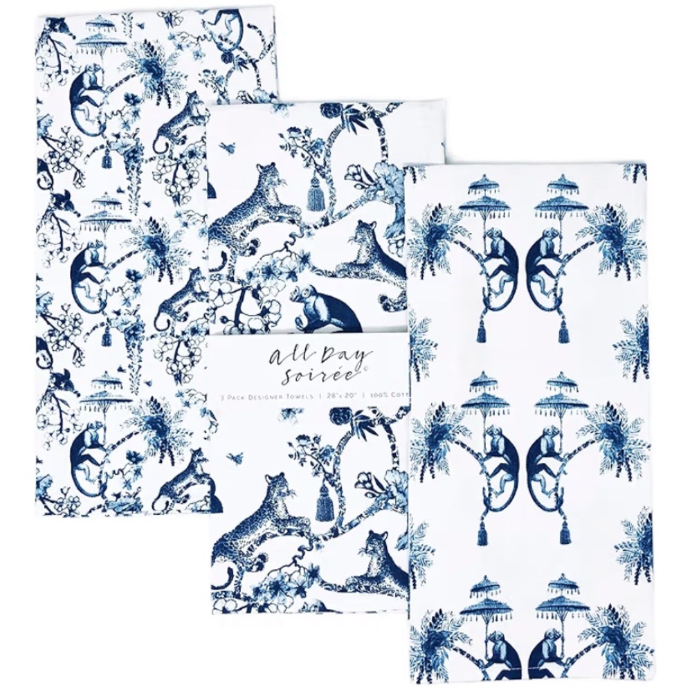 Chinoiserie Designer Kitchen Tea Towels 3 Pack 100% Absorbent Cotton Tiger